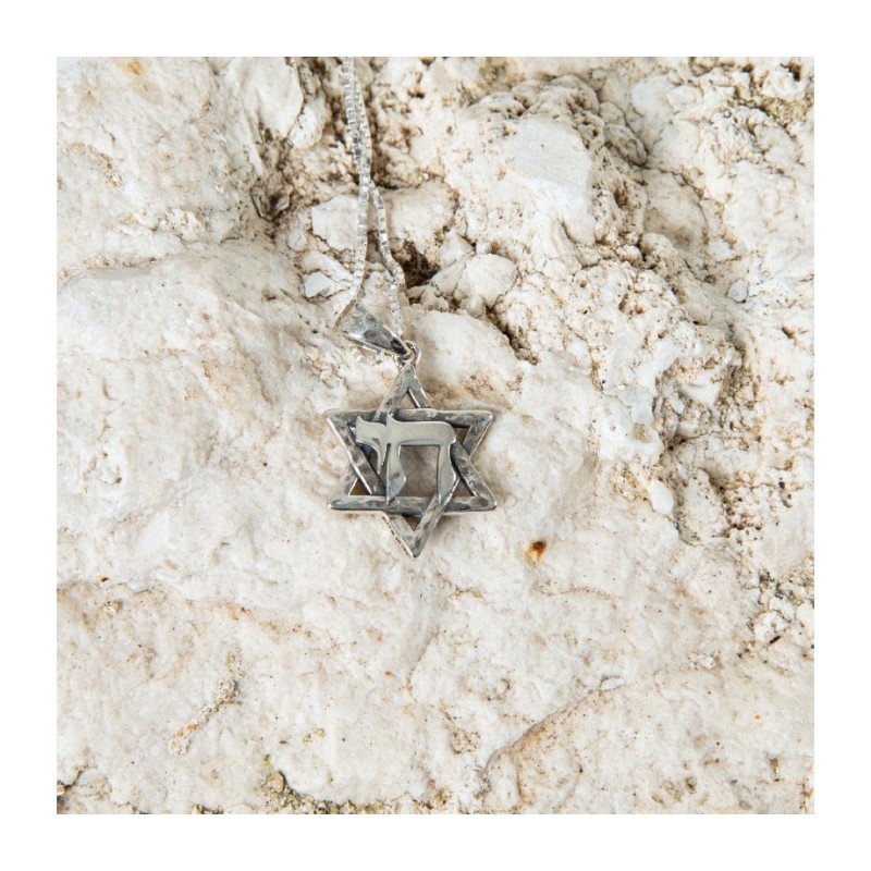 שרשרת כסף סטרלינג תליון מגן דוד מצורף... | תליון יהודי